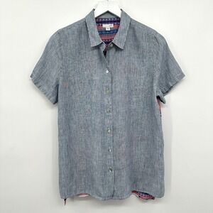 J‎ Jill Top Shirt Blouse Small Linen Cotton Button Front Coastal Boho Chic Artsy